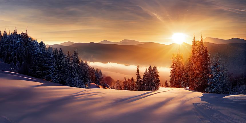 Schneelandschaft bei Sonnenaufgang